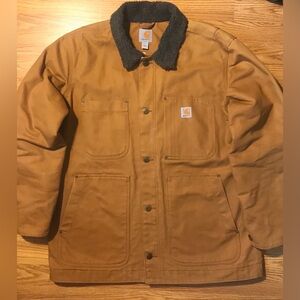 Carhartt Sherpa Lined Full Swing Jacket Mens L Button Up Light Beige Tan Canvas